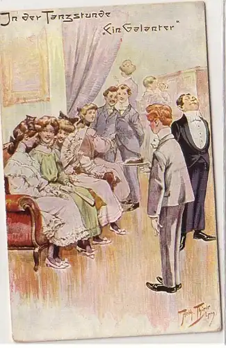 47362 Humor Ak Arthur Thiele in der Tanzstunde "Ein Galanter" 1913
