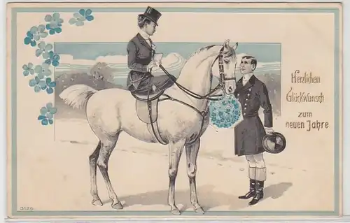 47326 Félicitations Ak Dame de fer avec cheval vers 1910