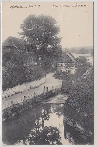 47313 Ak Hinterhermsdorf altes Forsthaus und Mühlteich 1921