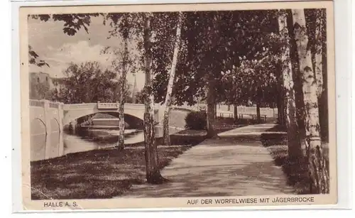 47187 Ak Halle auf der Würfelwiese mit Jägerbrücke 1927