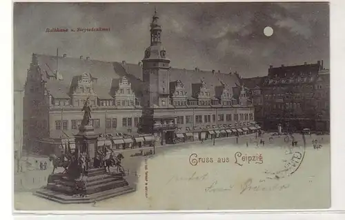 47133 Mondscheinkarte Gruß aus Leipzig Rathaus 1897