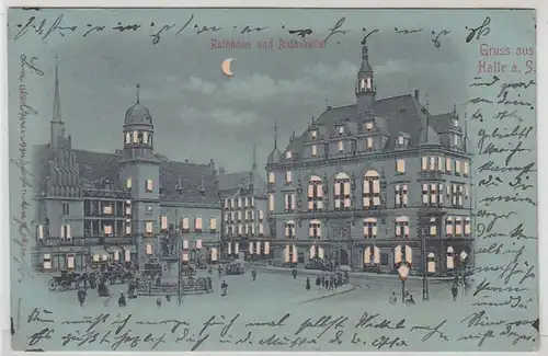 47113 Mondscheinkarte Gruss aus Halle a.S. 1900