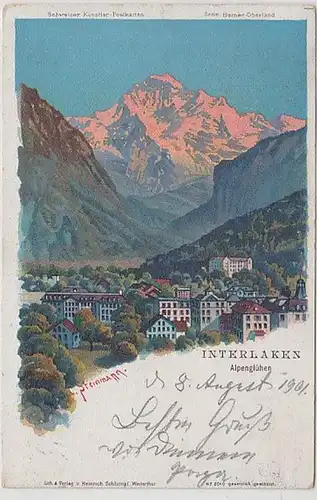 47047 Ak Interlaken Schweiz Alpenglühen 1901