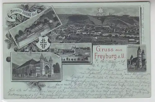 47039 Ak Lithografie Gruss aus Freyburg a.U. Restaurant Sektkellerei usw. 1899