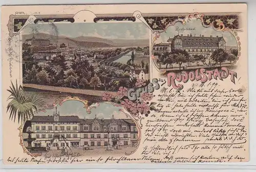 47028 Ak Lithographie Gruss de Rudolstadt Rodolsbad et auberges 1899