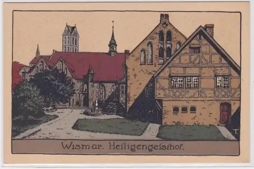 47018 Künstler Ak Wismar Heiligengeisthof um 1930