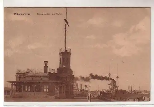 46972 Feldpost Ak Wilhelmshaven Signalstation mit Hafen 1916