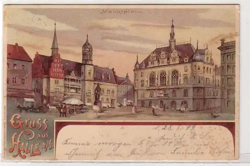 46891 Ak Lithographie Gruß aus Halle Marktplatz 1899