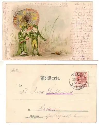 46878 Poste privé "Hansa" Artiste Ak grenouilles avec parapluies 1899