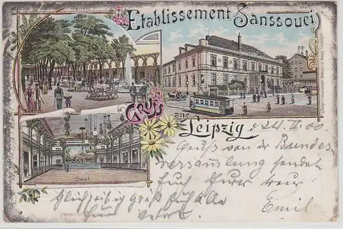 46668 Ak Lithographie Gruß aus Leipzig Gasthof 1900