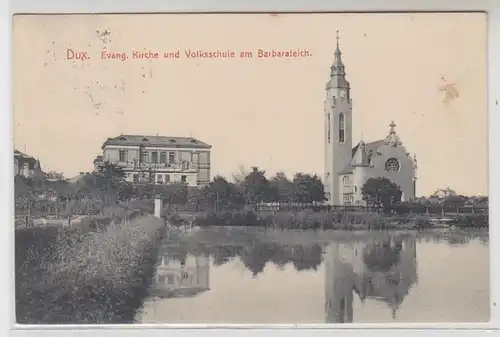 46669 Ak Dux Kirche und Volksschule am Barbarateich 1915