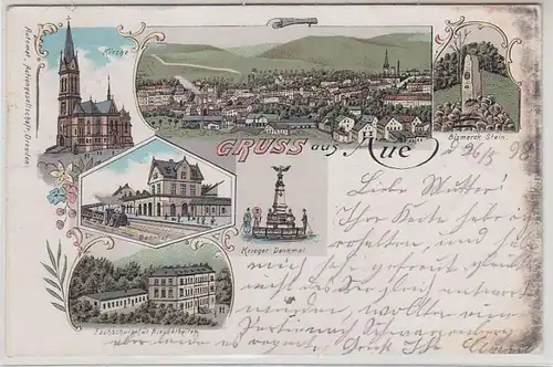 46616 Ak Lithographie Gruß aus Aue Bahnhof 1898