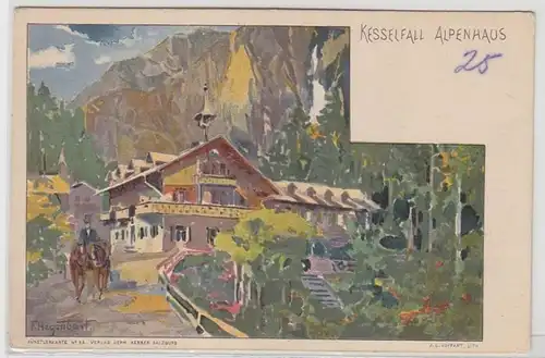 46584 Ak Lithographie Kesselfall Alpenhaus um 1900