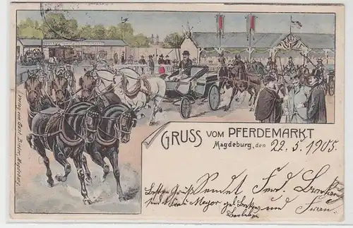 46552 Ak Gruß vom Pferdemarkt Magdeburg 1905