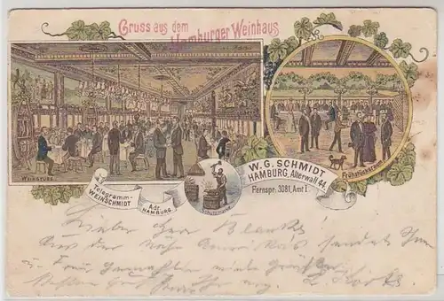 46450 Ak Lithographie Gruß aus dem Hamburger Weinhaus 1897