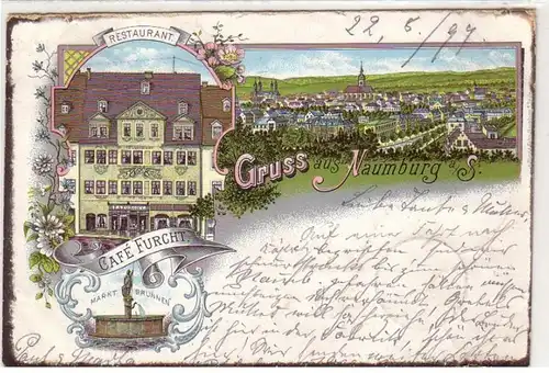 46440 Ak Lithographie Gruß aus Naumburg Café Furcht 1899