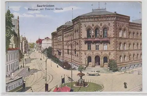 46419 Ak Saarbrücken Bergamt mit Trierer Strasse um 1910
