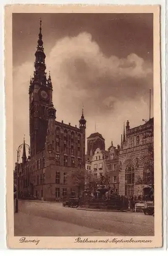 46321 Ak Gdansk Hôtel de ville avec fontaine de Neptune vers 1930