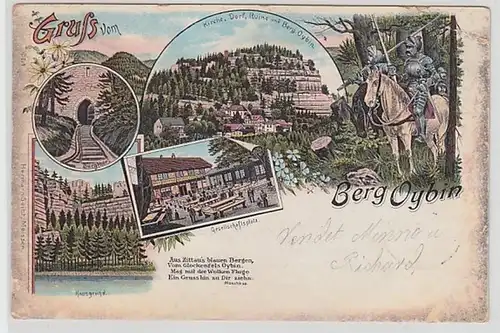 46171 Ak Lithographie Gruss du mont Oybin avec place de société etc. 1903