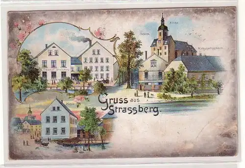 46164 Ak Lithographie Gruß aus Strassberg Gasthof um1900
