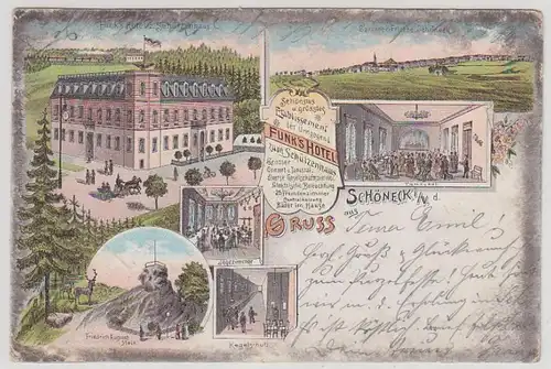 46150 Ak Lithographie Salutation de Schöneck i.V. Hotel 1898