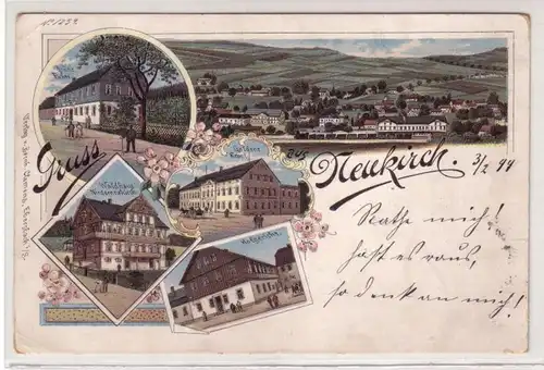 46082 Ak Lithographie Gruß aus Neukirch Gasthof 1899