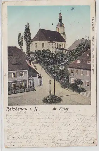 46058 Ak Reichenau in Sachsen evangelische Kirche 1906