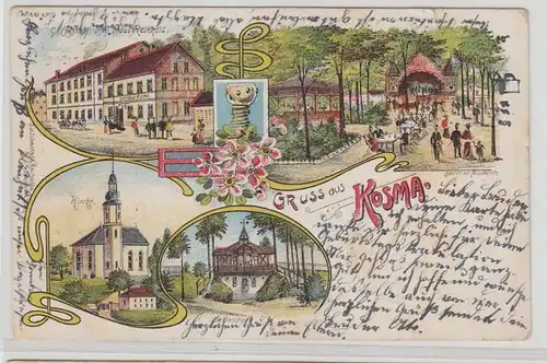 46057 Ak Lithographie Gruß aus Kosma Gasthaus, Kirche usw. 1904