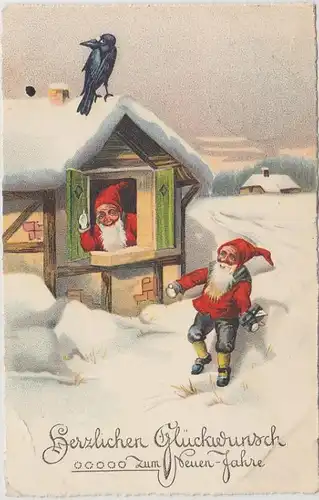 45857 Nouvel An Ak Nain et corbeau dans la neige 1928