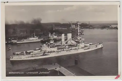 45796 Ak Wilhelmshaven Linienschiff "Schlesien" um 1940