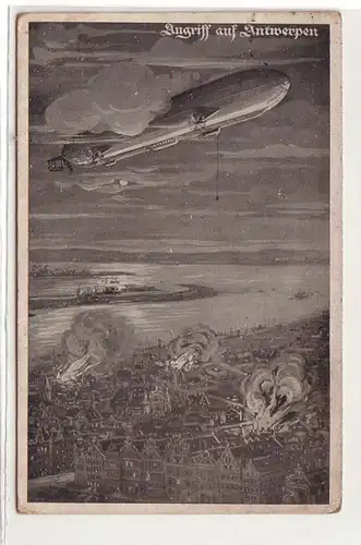 45756 Feldpost Ak Zeppelin Angriff auf Antwerpen 1915