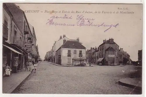 45699 Ak Creusot Place et Entrée des Rues d'Autun 1915