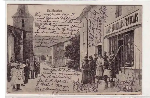 45657 Ak St. Maurice Vue de rue avec affaires 1918
