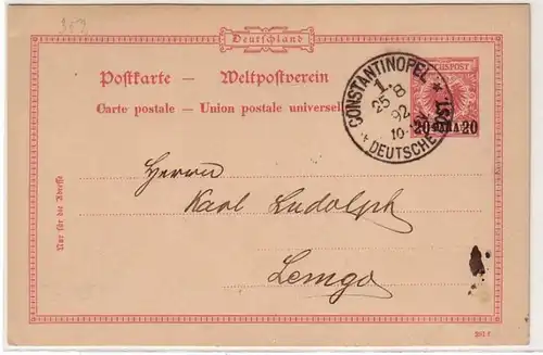 45403 GS Karte Dt. Post Türkei Konstantinopel 1892