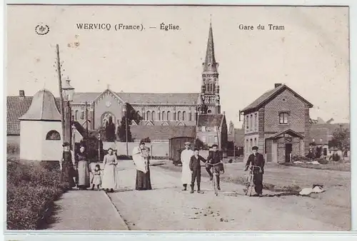 45342 Ak Wervicq (France) Èglise Gare du Tram 1916