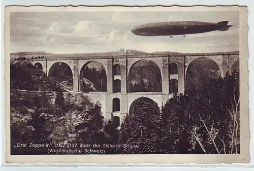 45046 Ak Zeppelin LZ 127 über der Elstertal Brücke 1930