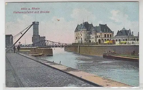 45042 Ak Köln am Rhein Hafeneinfahrt mit Brücke 1907