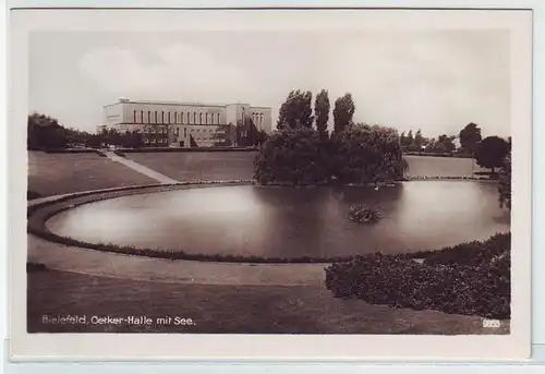44952 Ak Bielefeld Oetker Hall avec lac 1942
