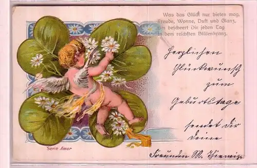 44750 Ak Amor de la marque des anges et trèfle vers 1900