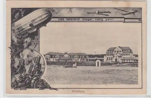 44798 Feldpost Ak Nordholz mit Zeppelin Marineluftschiff und Fliegern 1918