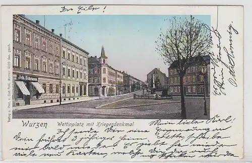 44722 Ak Wurzen Wettinplatz mit Kriegerdenkmal 1902