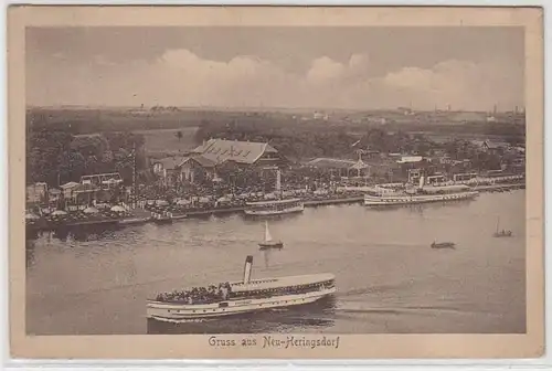 44687 Ak Gruss de Neu-Heringsdorf avec vapeur 1916