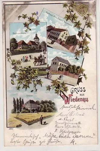 44667 Ak Lithographie Gruß aus Wiederau Schule usw.1901