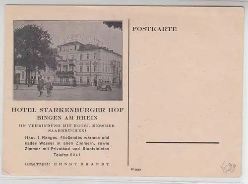 44626 Ak Bingen am Rhein Hotel Starkenburger Hof vers 1940
