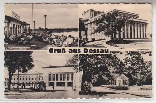 44615 Mehrbild Ak Gruß aus Dessau HO Gaststätte Kornhaus, Hauptbahnhof usw. 1960
