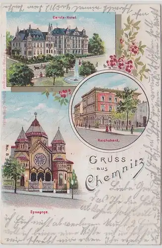 44533 Ak Lithographie Gruß aus Chemnitz Synagoge 1909