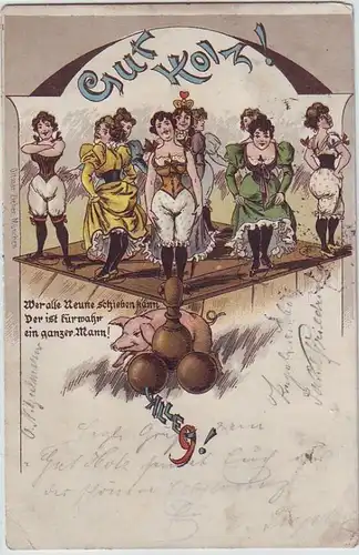 44487 Ak Lithographie Humor Kegeln "Gut Holz!" 1901