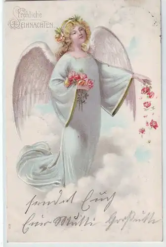 44411 geprägte Weihnachts Ak mit Engel 1905