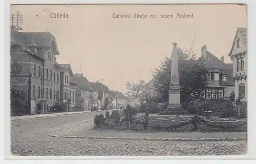 44391 Ak Cölleda Bahnhofstraße mit neuem Postamt 1917