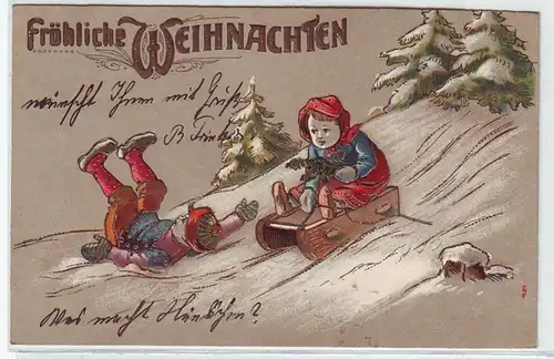 44363 Noëls Près Ak 2 Enfants avec traîneau 1905